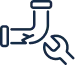 Clean line drawing of a cracked pipe beside a wrench, illustrating Coast to Coast's expert plumbing repair and maintenance services.