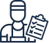 Line drawing of a Coast to Coast team member in uniform and cap, holding a clipboard with checkmarks, ready to assist customers.