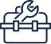 Simple outlined icon showing a toolbox with a wrench on top, representing Coast to Coast’s expert tools and services.